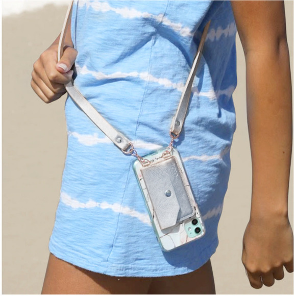 Nordstrom Silver Metallic Phone Pocket Crossbody Wallet Case RFID - Picture 1 of 10